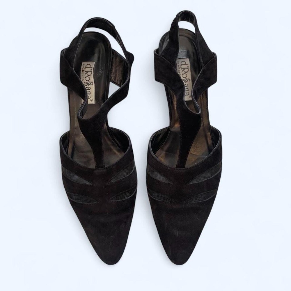 Black vintage suede pointed toe kitten heels criss-cross straps sz 11 d'Rosanna